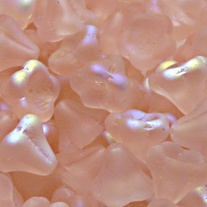 10pcs Czech Pressed Glass Bell Flowers Beads 11x13mm Rosaline AB Matte