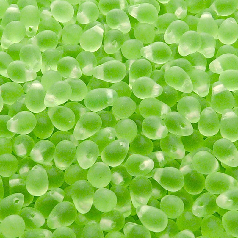 80pcs Czech Pressed Glass Teardrop Beads 4x6mm Green Peridot Matte