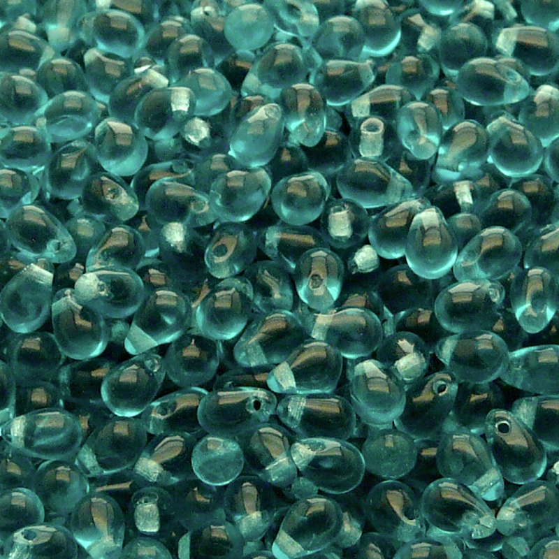 80pcs Czech Pressed Glass Teardrop Beads 4x6mm Green Aquamarine