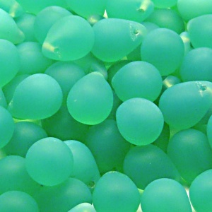 10pcs Czech Pressed Glass Teardrop Beads 10x14mm Green Aqua Opal Matte