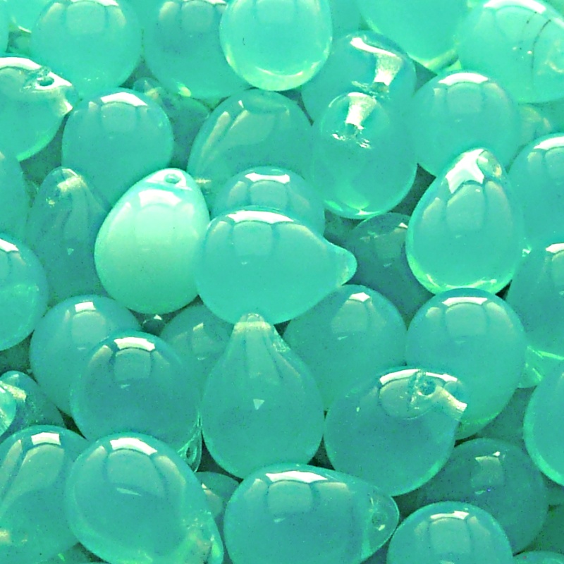 10pcs Czech Pressed Glass Teardrop Beads 10x14mm Light Green Aqua Opal