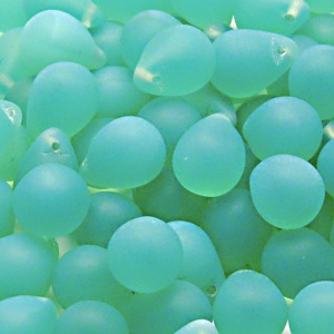 10pcs Czech Pressed Glass Teardrop Beads 10x14mm Light Green Aqua Opal Matt