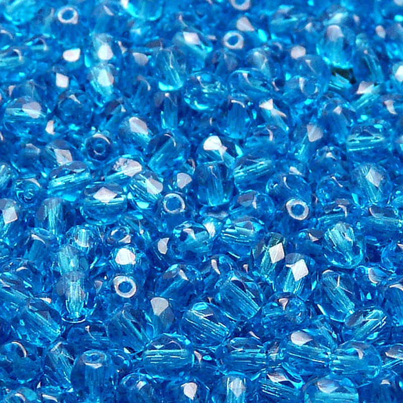100pcs Czech Fire Polished Faceted Glass Beads Round 4mm Aquamarine