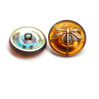 1pcs Czech Handmade Art Glass Button Round 18mm Topaz Gold Dragonfly AB