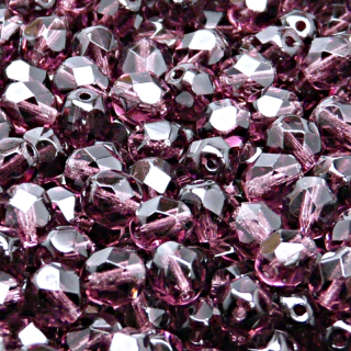 50pcs Czech Fire Polished Faceted Glass Beads Round 6mm Amethyst