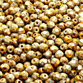 100pcs Czech Fire Polished Faceted Glass Beads Round 4mm Opaque Yellow Travertin
