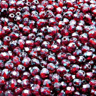 100pcs Czech Fire Polished Faceted Glass Beads Round 4mm Ruby Travertin