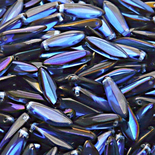 30pcs Czech Pressed Glass Dagger Beads 5x16mm Sapphire Azuro